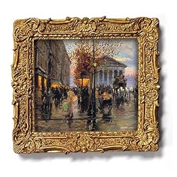 Street in Paris - Gold Frame Magnet with pop-out easel (2-3/4" x 2-1/2")