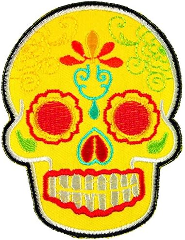 Flower Eye Yellow Novelty Candy Skull Embroidered Iron on Patch