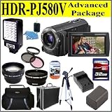 Sony HDR-PJ580V High Definition Handycam 20.4 MP Camcorder Advanced Package W/ 32GB SD Memory + Video Light + Battery + Battery Charger + Wide Angle Lens + Tripod & Much More!!!