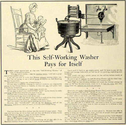 Best Price 1906 Ad 1900 Washer Self-Working Clothing Washing Machine Mother Infant Tub Sink - Original Print Ad