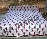 New Jaipuri Handmade Hand Block Print King Size Reversible Cotton Pink Quilt Bedspread Bedding