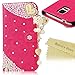 Mavis's Diary Bling Crystal Leather Magnetic Clasp Wallet Type Case with Heart Pendant for Samsung Galaxy S5 I9600, SM-G900A, SM-G900T, SM-G900P, SM-G900V, SM-G900R4 - Hot Pink with Cleaning Cloth