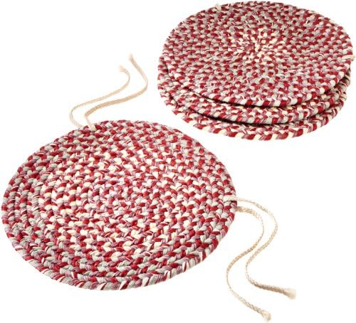 International Brookline Set of 4 Braided Reversible Chair Pads, Red