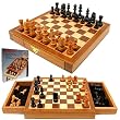 Elegant Inlaid Wood Cabinet w/ Staunton Wood Chessmen (fls)