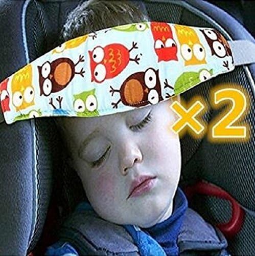 2pcs Cute Owl Print Toddler Infants and Baby Head Support Pram Stroller Safety Seat Fastening Belt Adjustable Playpens Sleep Positioner