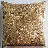 Golden Touch - 16x16 Inches Decorative Pillow Covers - Silk Pillow Cover Embellished with Sequins