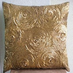 Golden Touch - Decorative Pillow Covers - Silk Pillow Cover Embellished with Sequins