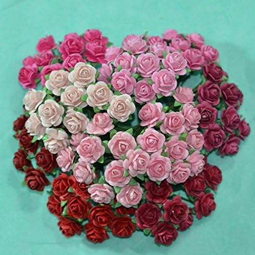 SIAM 100 MIXED MINI MULBERRY PAPER ARTIFICIAL ROSE FLOWERS RED PINK TONE COLOR 10 mm