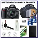 Nikon D3000 10MP Digital SLR Camera w/ 18-55mm f/3.5-5.6G AF-S DX VR Nikkor Zoom Lens w/ Two (2) Transcend 8GB SDHC Card + EN-EL9a Battery + Case + Accessory Kit