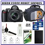 61HyKh8MfuL. SL160  Nikon D3000 10MP Digital SLR Camera w/ 18 55mm f/3.5 5.6G AF S DX VR Nikkor Zoom Lens w/ Two (2) Transcend 8GB SDHC Card + EN EL9a Battery + Case + Accessory Kit