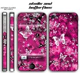 New Apple iPhone 4 Designer Skin with ANTENNA GUARDS- Skulls & Butterflys