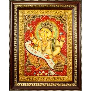 Hand Painted Scroll Ganesh Wall Art