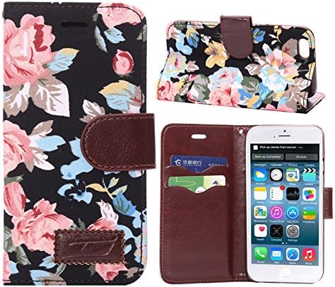 Iphone 6/6s Flower Jacquard Leather Case Pattern Magnetic Flip Leather with TPU Wallet Card Slot Stand Cover Case for Iphone 6/6s (Black)