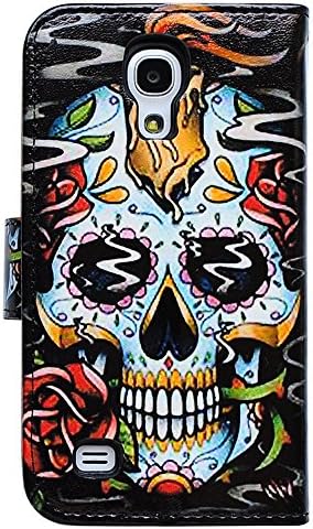 Casea Packing Bcov Black Fire Skull Leather Wallet Case for Samsung Galaxy S4 Mini i9190