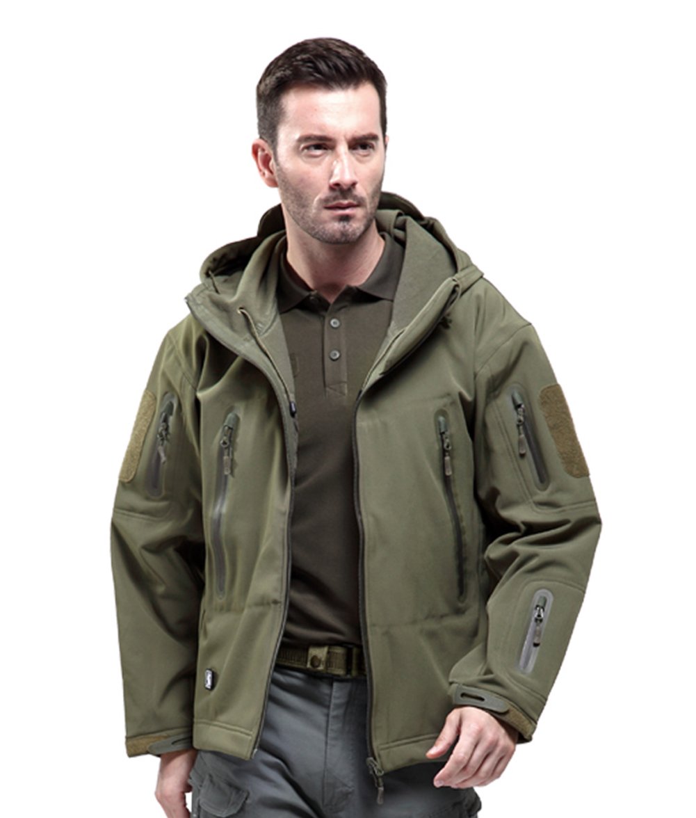 FREE SOLDIER Men Outdoor Waterproof Tactical Softshell Hooded Jacket