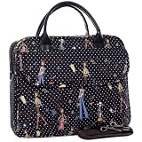 14 inch Fashionable Ladies Dottie Black Top Handle Laptop Computer Notebook Sleeve Carrying Case / Briefcase / Shoulder Messenger Bag