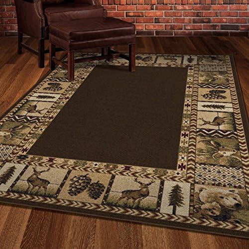 Casual Country Novelty Southwestern Animal Border Rectangle Indoor Brown Rug (7'10 x 10'10)