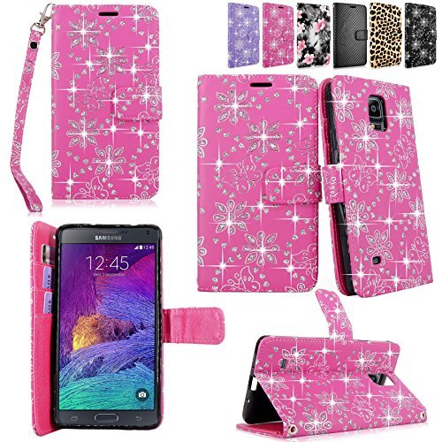 Samsung Galaxy Note 4 Case-Cellularvilla Pu Leather Wallet Card Flip Open Pocket Case Cover Pouch For Samsung Galaxy Note 4 SM-N910S / Note 4 SM-N910C (Pink Glitter)
