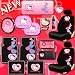 NEW Hello Kitty Heart Design Car Accessories Combo Set with 2 Low Back Seat Covers Steering Wheel Cover Front and Rear Floor Mats CD Organizer Large Sunshade Key-chain License Plate Frame 2 Hello Kitty Air Freshener 2 Window Side Shades and 2oz Purple Slice Combo Set