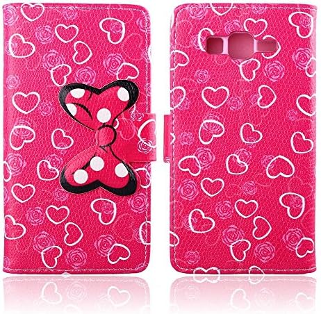 Galaxy Grand Prime G530h Case,DELELE MOUSE Monster Bowknot Premium PU Leather Stand Wallet Flip Case with Card Slots,Folio Closure Cover for Samsung Galaxy Grand Prime G530h (Rose Pink Love Heart Bow Bowknot)