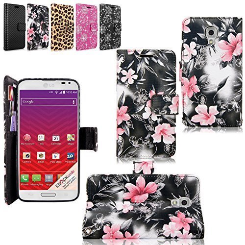 Cellularvilla Wallet Case for LG LS740 Volt Pu Leather Wallet Card Flip Open Pocket Case Cover Pouch (Black Pink Flower)