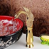 Tophome 洗面蛇口 バス蛇口　キッチン水栓 シングルレバー 混合水栓 手洗水栓 冷熱混合水栓　洗面台 水栓蛇口 冷熱混合水栓　洗面用 手洗いボウル用 手洗い鉢 蛇口 真鍮製 白鳥型　金色　TI-