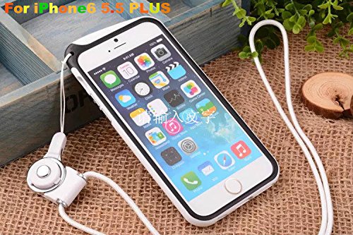 Feelglad Bumper Frame Protection Shell Case with Adjustable Detachable Neck Lanyard GEL Hanging Neck Strap Lanyard Holder for Iphone 6 Plus 5.5 Inch (A-iPhone6 5.5-White)