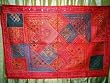 Tapestry-Coral Red Classic Beaded Ethnic Indian Sari Tapestry Wall Hanging