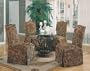 5pc Luxury Terracotta Finish Round Dining Table & Green Floral Parson Chairs Set