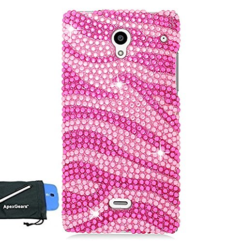 for Sharp Aquos Crystal Pink Zebra Diamond Hard Cover Case Stylus Pen ApexGears (TM) Phone Bag