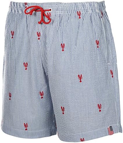 Weekender Swimwear Men's Seersucker Stripe Volley Beach Swimsuit Trunk Royal Lobster Large