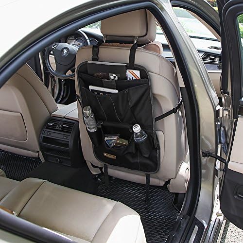 Foldable Durable Car Backseat Organizer Multi-pockets Car Seat Back Storage Bag Mesh for Storing Phone iPad Android Tablet Soft Drinks Snacks ect (Black+Grey)