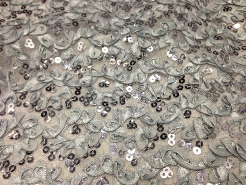 Lt Grey Mesh W/silver Sequins Embroidery Lace Fabric 52" Wide By the Yard