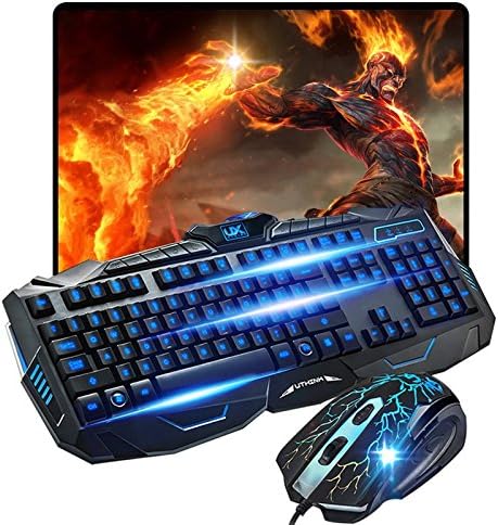 Corbit Three Colors LED Light USB Wired Mechanical Feel Blue Backlit Gaming Keyboard Mouse Set …
