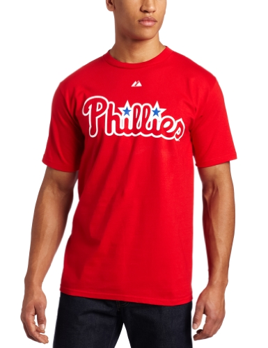 MLB Brad Lidge Philadelphia Phillies Adult Short Sleeve Basic Tee (Athletic Red, Medium)