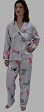 RocketWear Women's Sexy Cats Print Lavender Long Sleeve Button Front Cotton Knit Pajamas