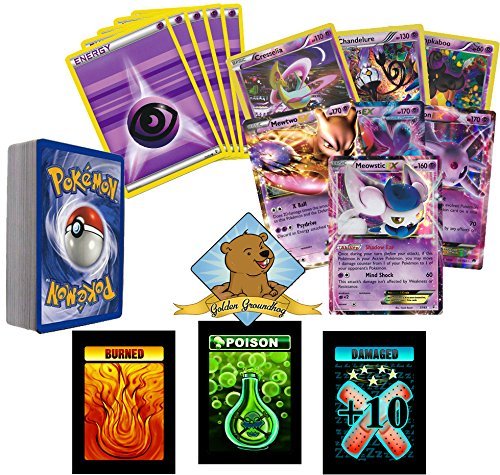 30 Assorted Pokemon Card Pack Lot - All Psychic Type Pokemon! With Random Ultra Rare! Includes 3 Custom Golden Groundhog Token Counters!