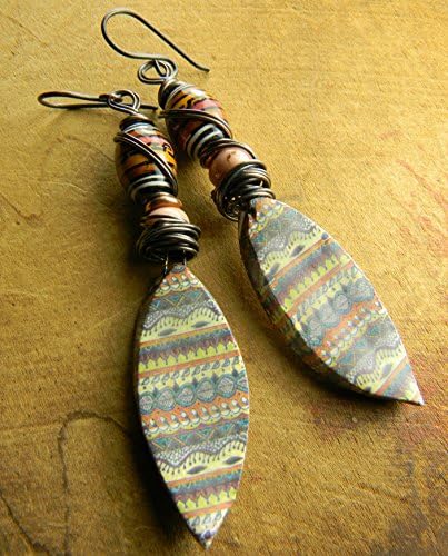 Southwestern Earrings Long Hand Painted Wire Wrapped Pink Feather Beaded Jewelry