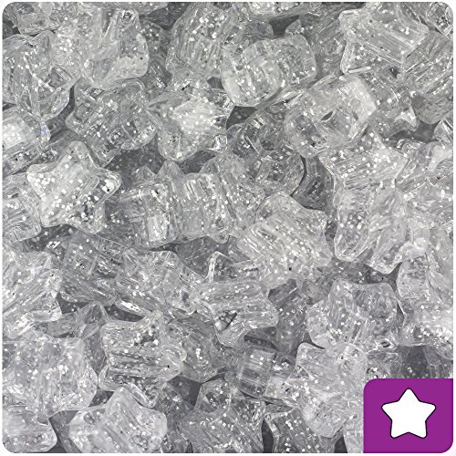 BEADTIN Silver Sparkle 13mm Star Pony Beads (250pc)