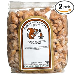 Bergin Nut Company Cashew Honey Roasted, 16-Ounce Bags (Pack of 2) by Bergin Nut Company
