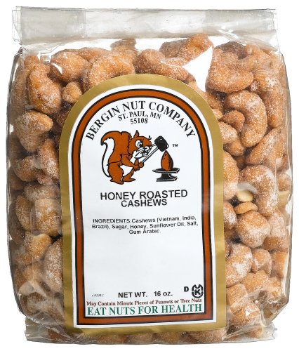 Bergin Nut Company Cashew Honey Roasted, 16-Ounce Bags (Pack of 2) by Bergin Nut Company