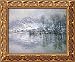 La Seine A Port Villez, Effet De Neige Framed Canvas Art By Claude Monet,20.1 In. X 16.5 In. Framed