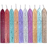 Yoption 10 Pcs Totem Fire Manuscript Sealing Seal Wax Sticks with Wicks Multi-Color Cord Wick Sealing Wax For Postage Letter Retro Vintage Wax Seal Stamp (Mix Color)