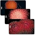 Lenticular Standard Luggage Tag with Clear Plastic Loop, Flips from an image of a orange firework to a red firework to two red fireworks, LT01-208
