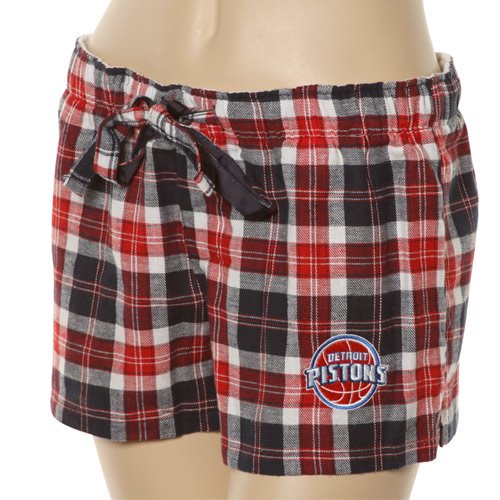 Detroit Pistons Ladies Navy Blue-Red Plaid Harmony Pajama Shorts (Small)