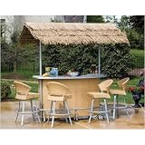 Sabbia Granite Top Wicker Tiki Bar Set With Thatch Roof