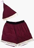 Santa Red Flannel Boxer Shorts with Matching Hat for Men