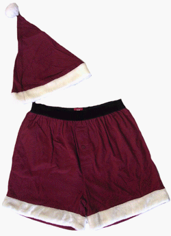 Santa Red Flannel Boxer Shorts with Matching Hat for Men