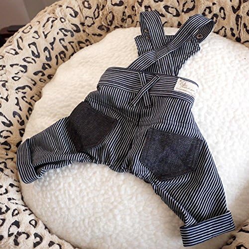 Sunlilee Pet Dog Striped Bib Overalls Gentleman Apparels Puppy Denim Pants Cat Jumpsuit Jeans ,Small