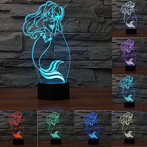 Apltch (Mermaid)3D Star Optical Illusion 7 Colors Change Touch Switch LED Table Lamp Children's Night Light for Home Decoration Household Bedroom Lighting